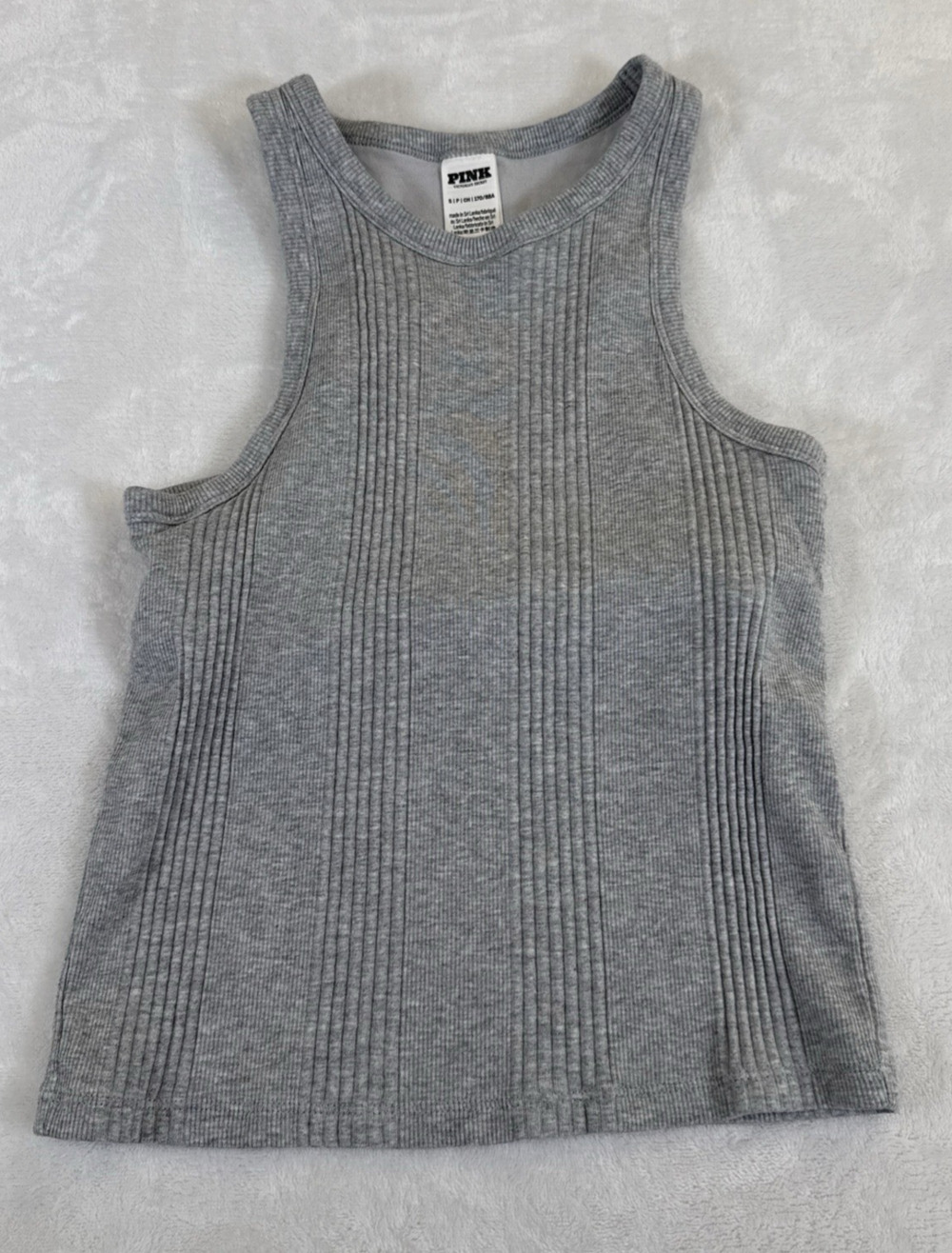 PINK Victoria's Secret Grey Ribbed Tank Bra Top Size Small Benefits Charity